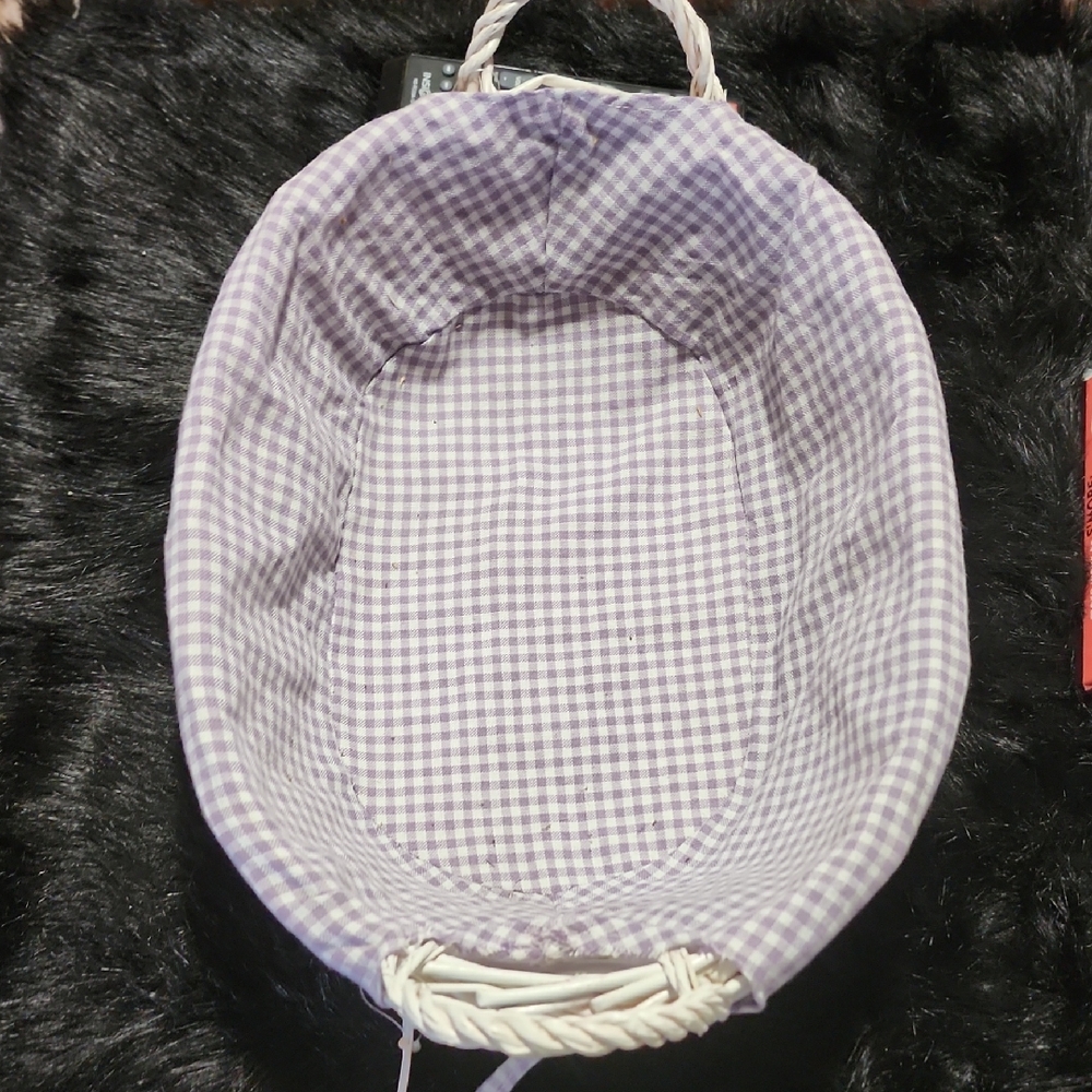 Purple Gingham Wicker Basket. NEW WITH TAGS .